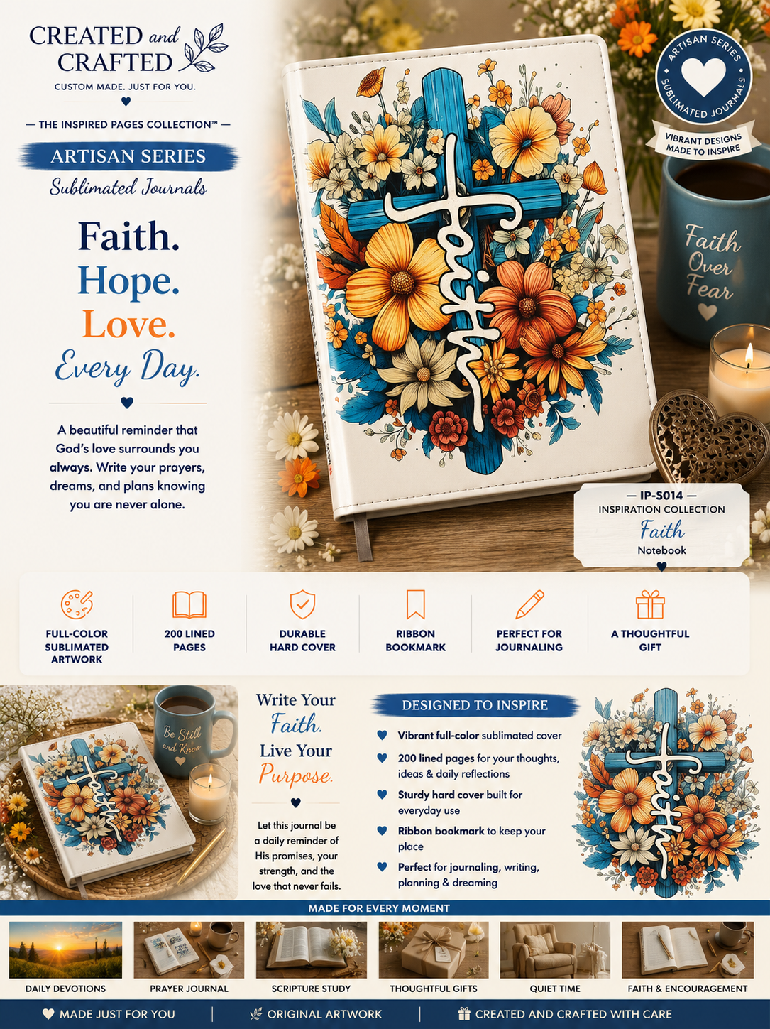Faith Journal - Christian Cross Floral A5 Prayer Notebook Gift