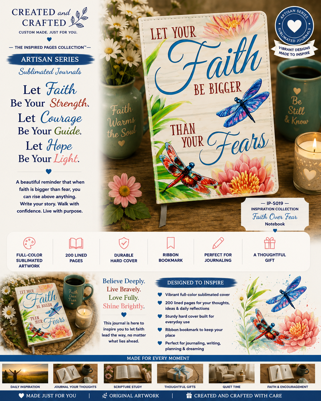 Let Your Faith Be Bigger Than Your Fears Journal - Dragonfly A5 Notebook