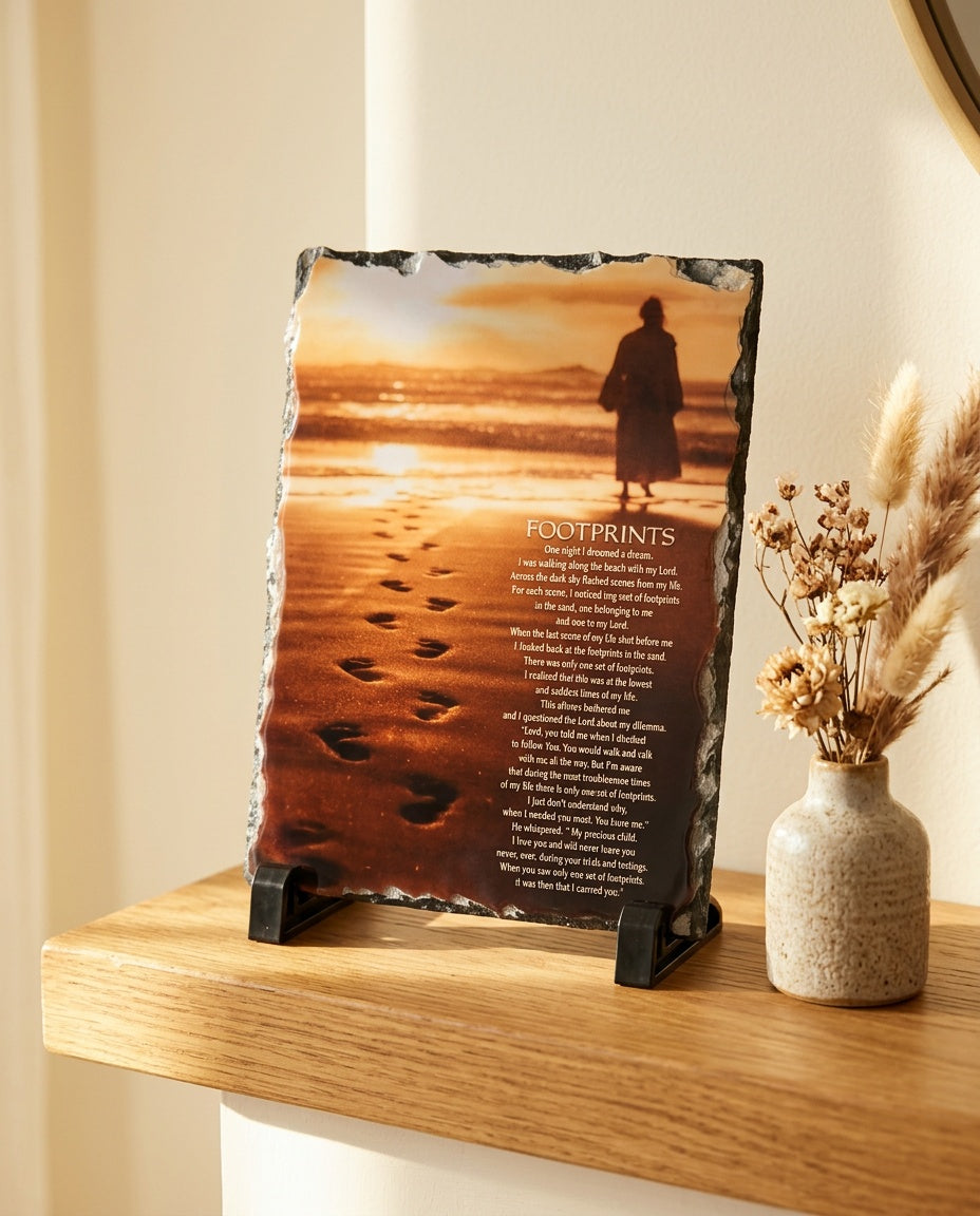 Footprints Sublimated Slate – Faith-Based Home Decor Gift