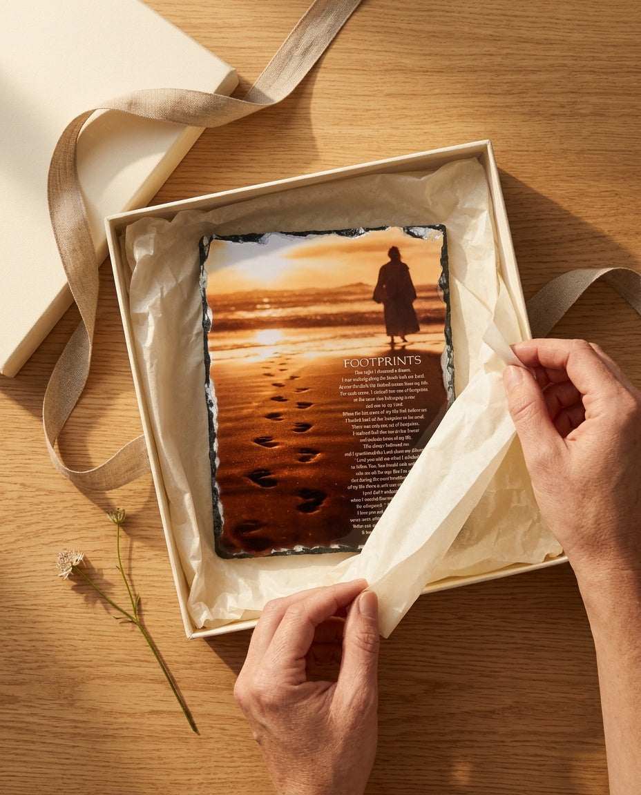 Footprints Sublimated Slate – Faith-Based Home Decor Gift