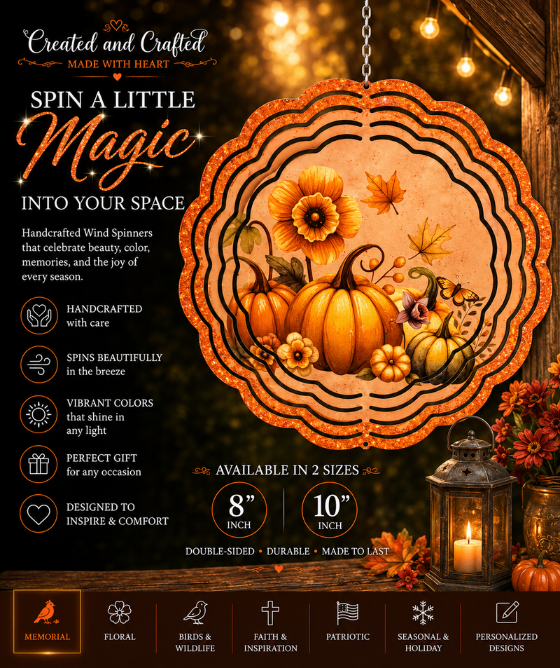 Glitter Pumpkin Wind Spinner – 8 Inch Fall Garden Gift
