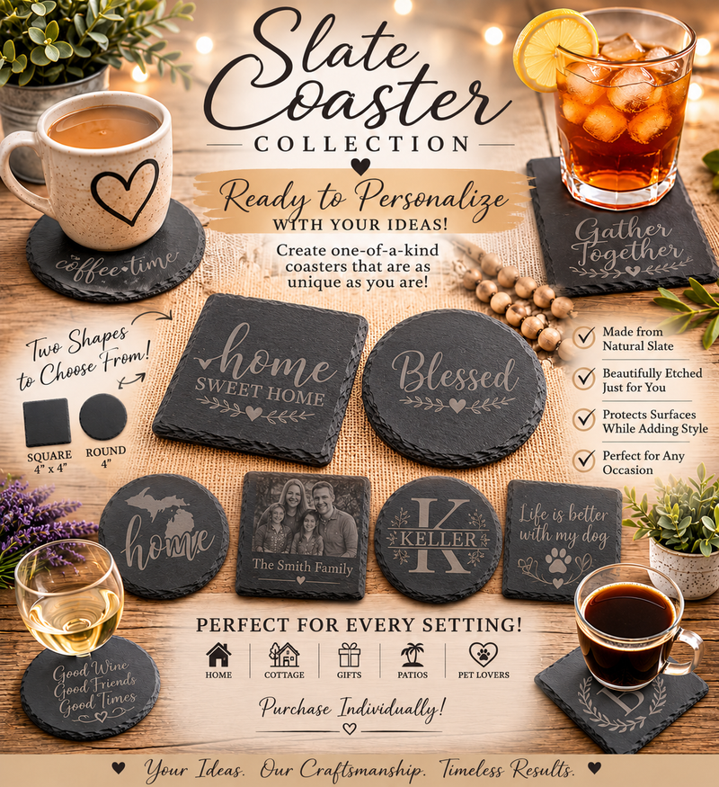 Personalized Single Slate – Round or Square | Custom Etched 4 Inch Gift