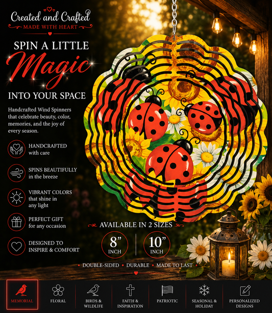 Ladybugs Wind Spinner – 8 Inch Garden Gift