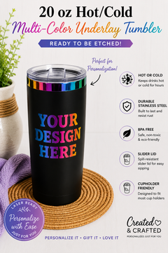 Personalized 20 oz Black Rainbow Underlay Tumbler – Custom Etched Name Gift
