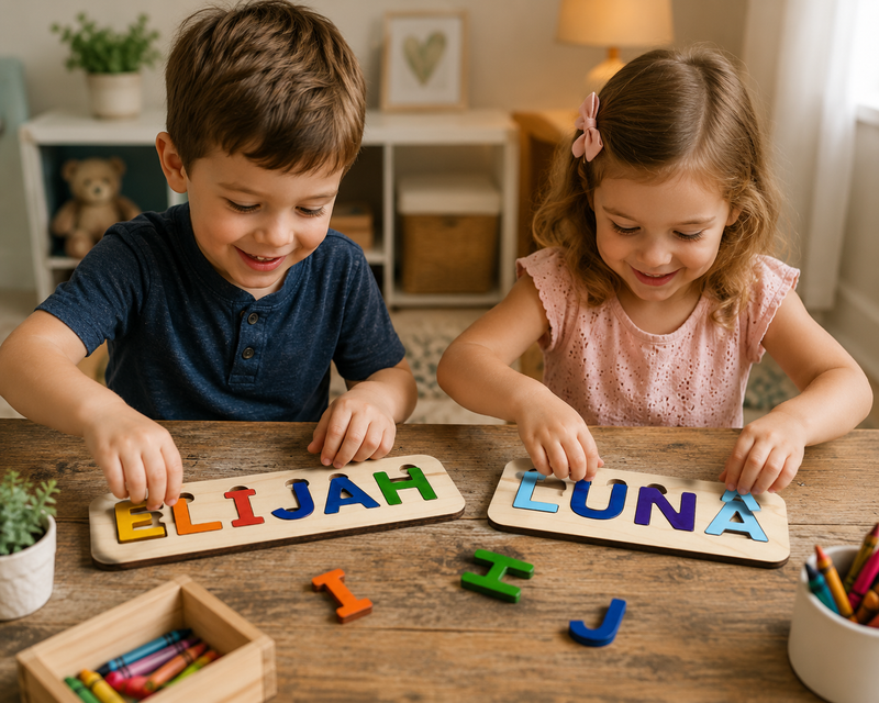 Personalized Hand-Painted Name Puzzle – Custom Color Children's Gift
