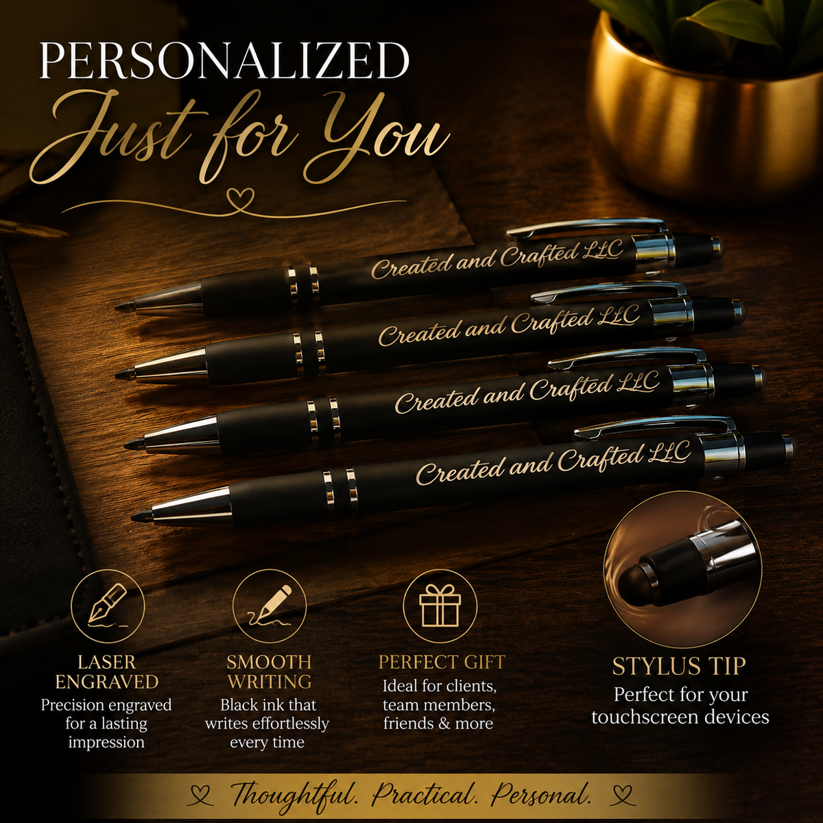Personalized Laser Engraved Pen – Custom Name Stylus Tip Ballpoint Gift