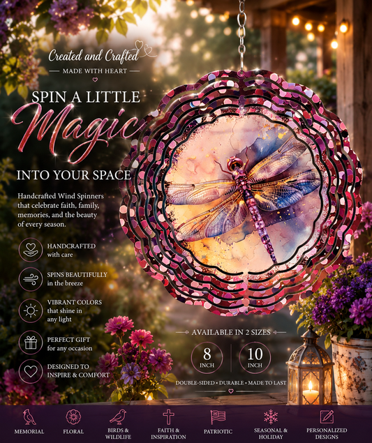 Purple dragonfly wind spinner