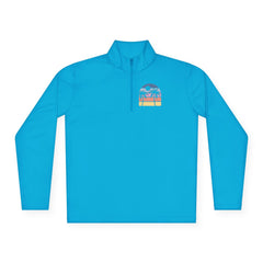 Quarter-Zip Pullover — Retro Sunset Surf Graphic