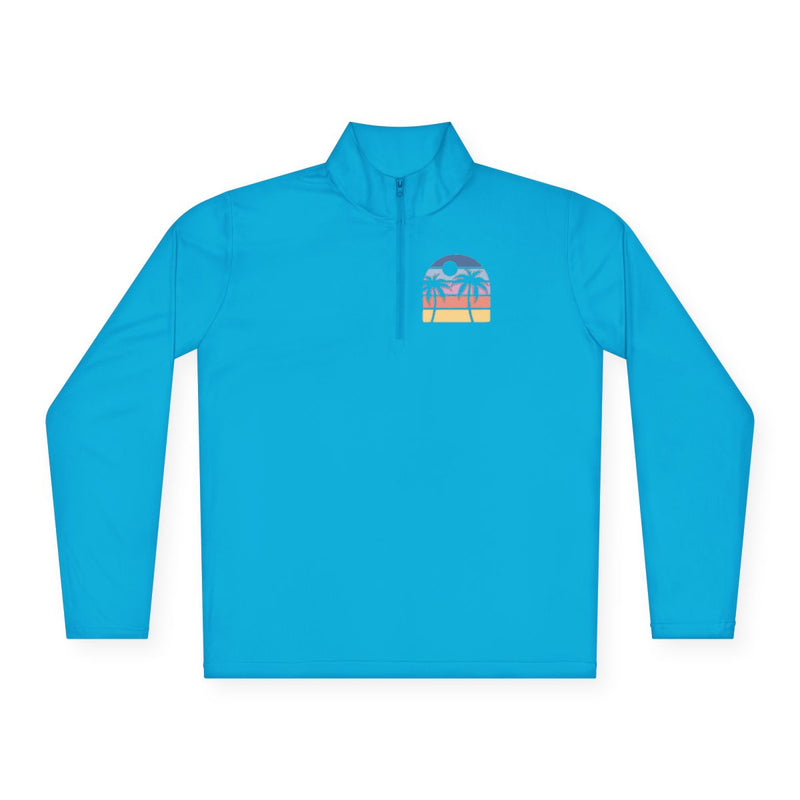 Quarter-Zip Pullover — Retro Sunset Surf Graphic