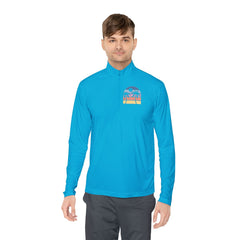 Quarter-Zip Pullover — Retro Sunset Surf Graphic