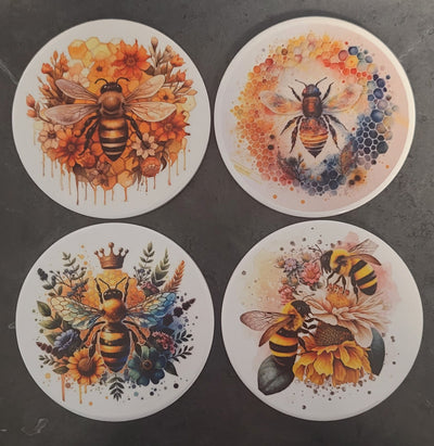 Bees Ceramic Coaster Set – Nature-Inspired Home Decor Gift