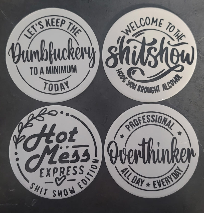 Funny sayings ceramic coaster set