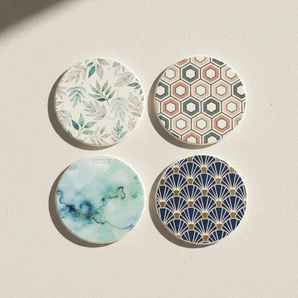 Personalized Round Ceramic Coaster Set of 4 – Custom Sublimated Gift