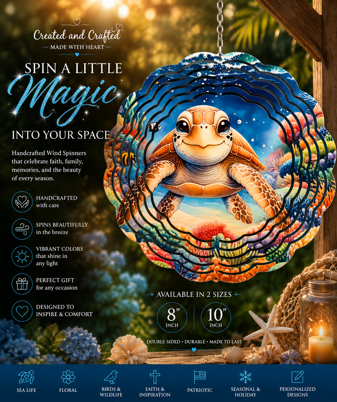 Sea Turtle Wind Spinner – 8 Inch Garden Gift
