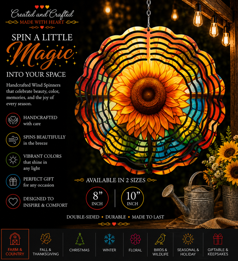 Stained Glass Sunflower Wind Spinner – 8 Inch Garden Gift