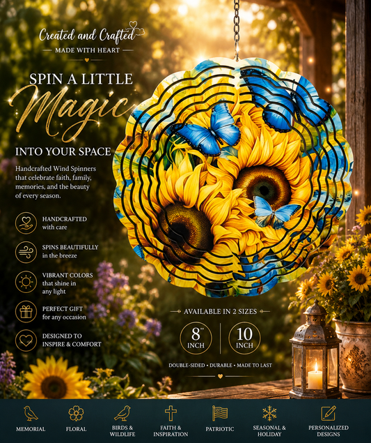 Sunflowers and Butterflies Wind Spinner – 8 Inch Garden Gift