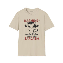 T-Shirt — "WARNING! Avoid If You Don't Like Sarcasm" Cute Cow Graphic
