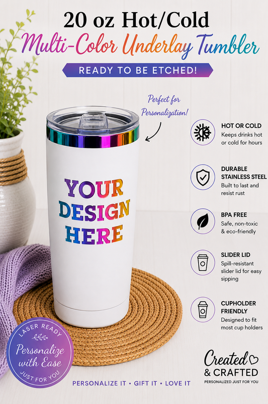 Personalized 20 oz Rainbow Underlay Tumbler – Custom Etched Name Gift